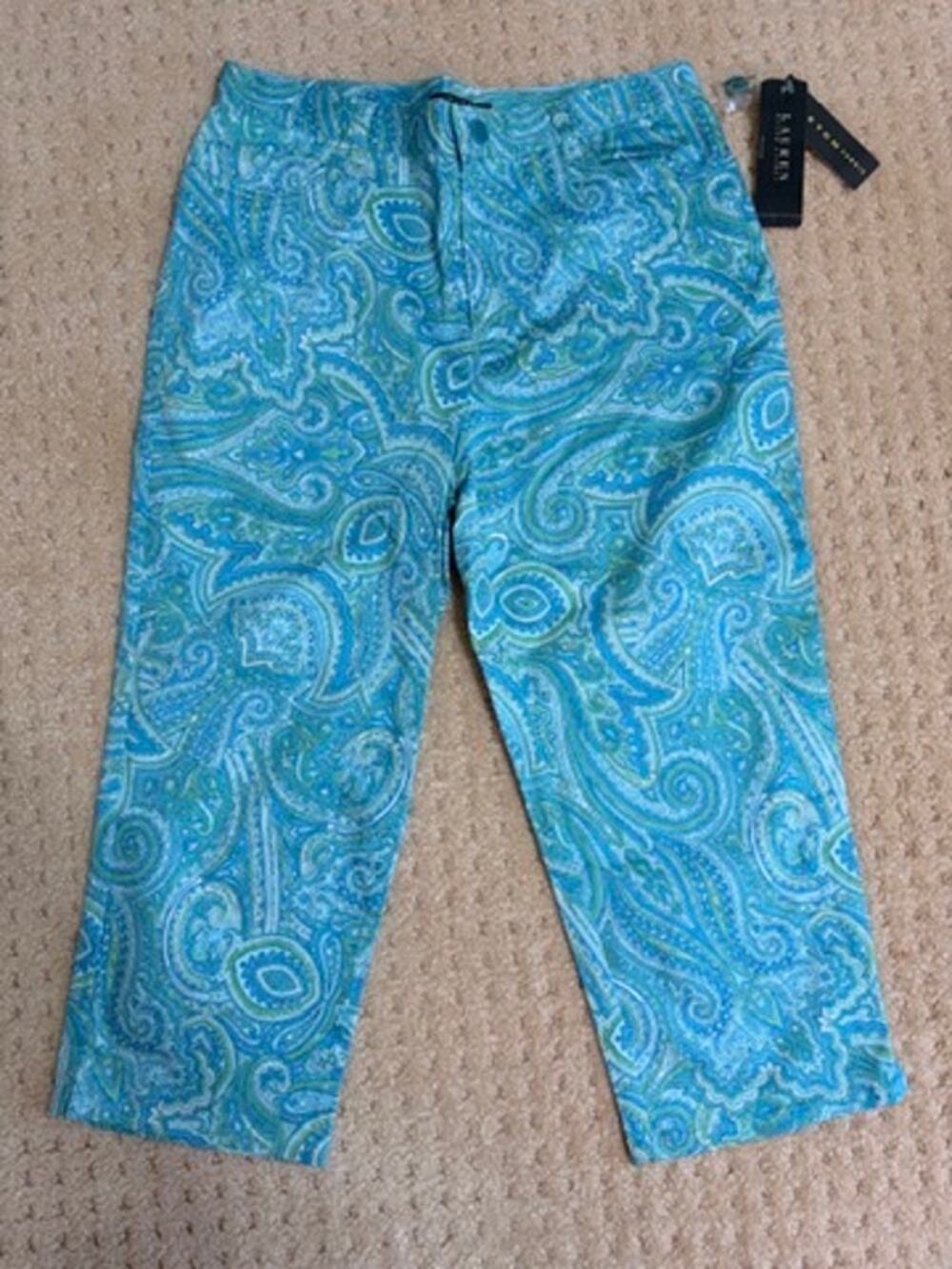 Lauren Ralph Lauren Paisley Capri Pants Caribbean 10 NWT